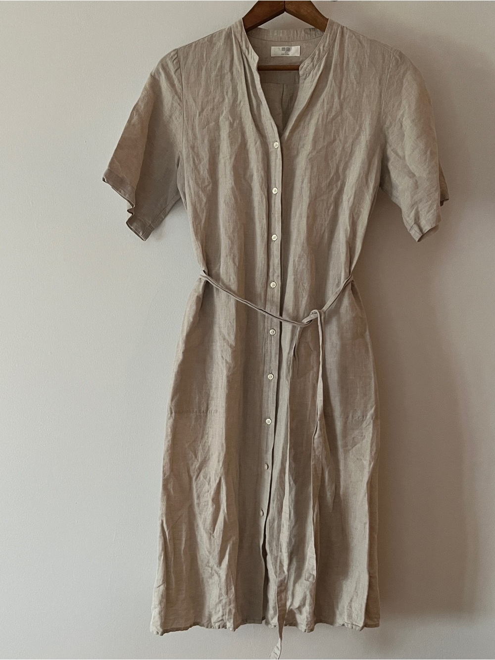 UNIQLO Linen/Cotton Blend Tie Waist Dress